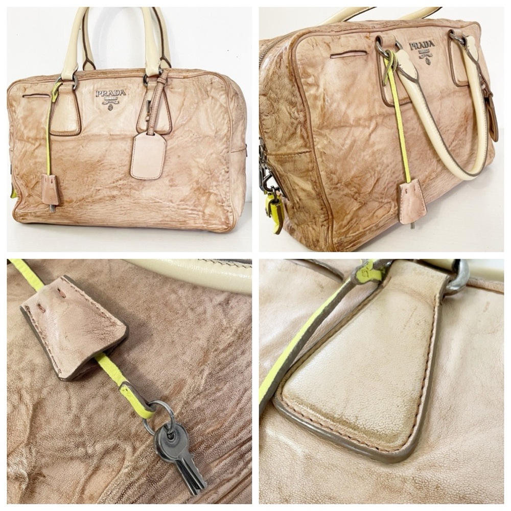 Prada custom pink antique nappa leather tricolor satchel Bauletto bag - Picture 7 of 16